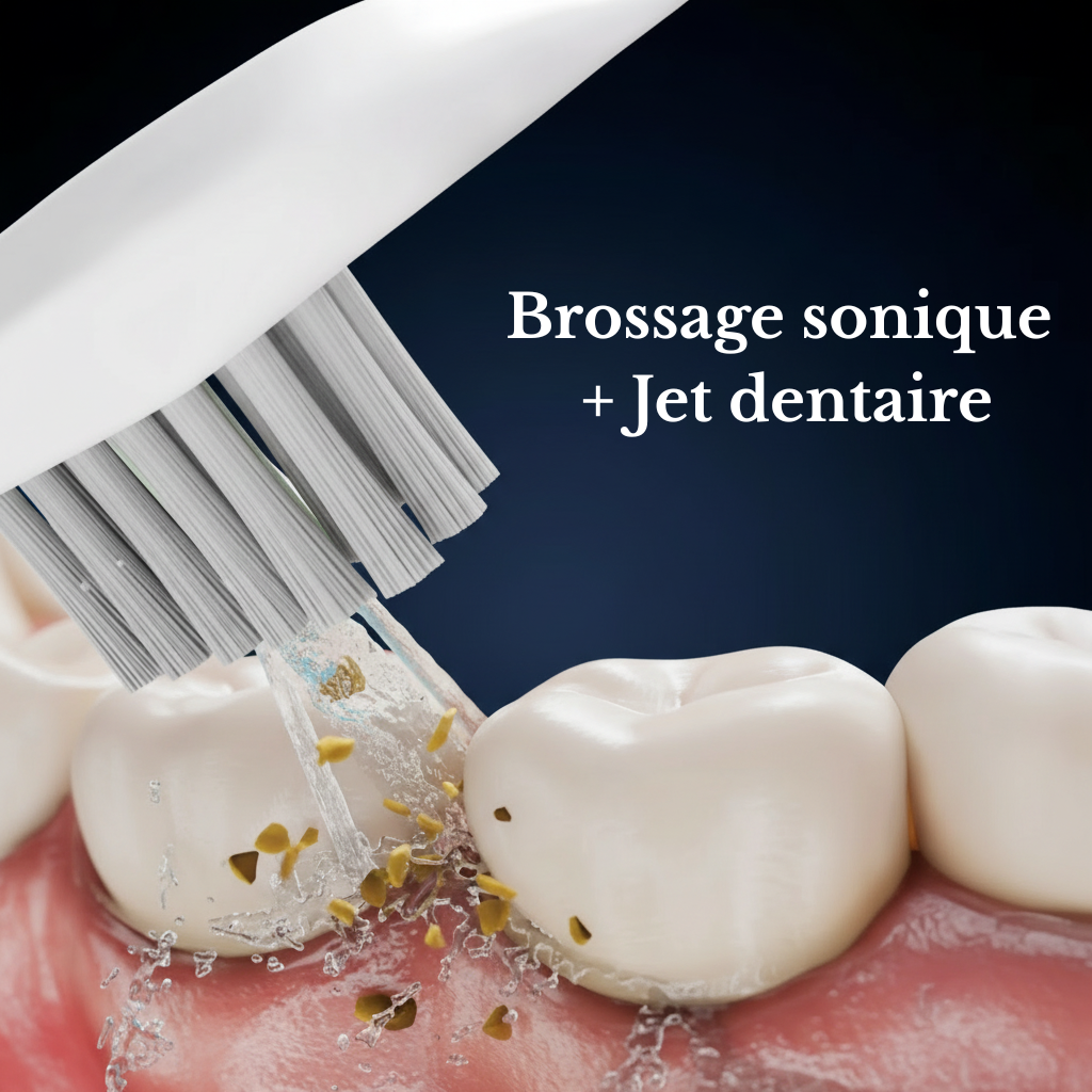 Brosse à dents 2 en 1 - Brossage + Jet dentaire