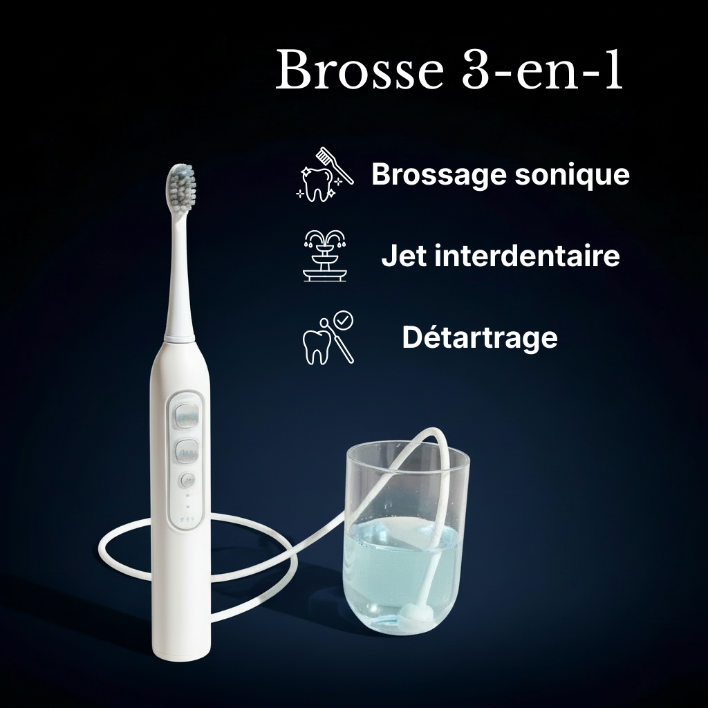 Brosse à dents 2 en 1 - Brossage + Jet dentaire
